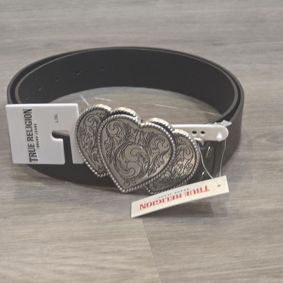 True Religion Ornate Silver Triple Heart Buckle Belt main image 5